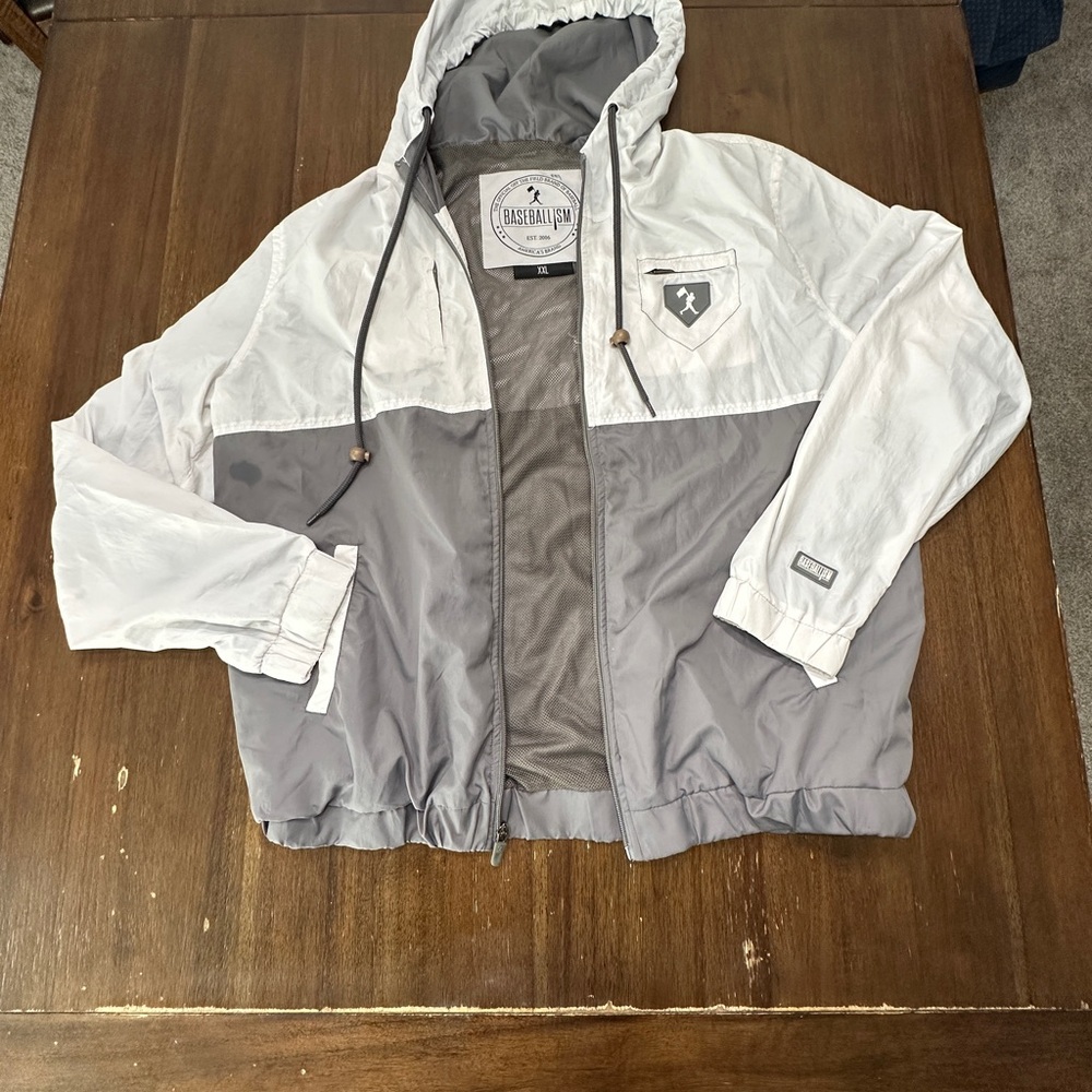Gray and White Windbreaker Jacket